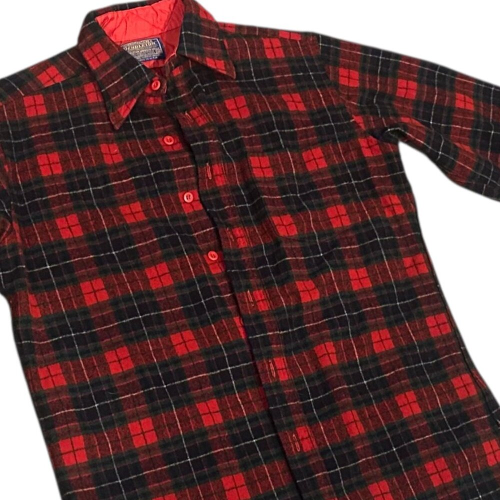 Vintage Pendleton Wool Flannel Shirt Mens M Red Plaid Made In USA Virgin Wool Lu
